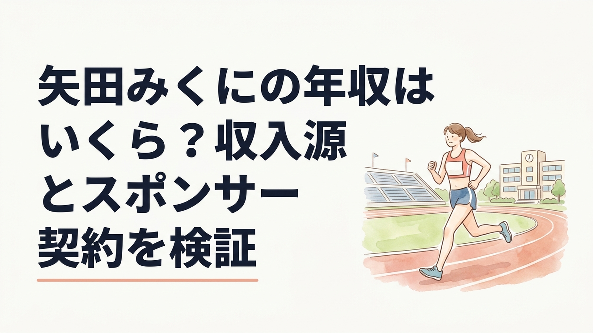 陸上競技場のトラックを駆ける女子長距離選手と学歴を示す校舎